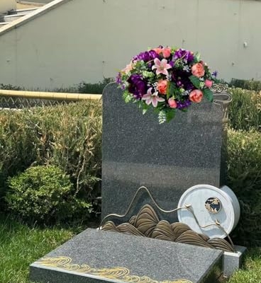 Product: Jucgghk Vivid and Realistic Floral Art 28" Lilies Flower Cemetery Saddle, Beautiful Headstone Saddle Arrangement for Outdoor Gravestone Decorations