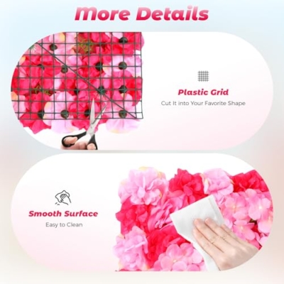 Product: 12-Piece Artificial Flower Wall Panels with Realistic Dahlia Rose Hydrangea, Wall Backdrop, Pink Rose Red Gradient Floral Backdrop for Wedding Birthday Party Decor, Indoor Outdoor Decoration