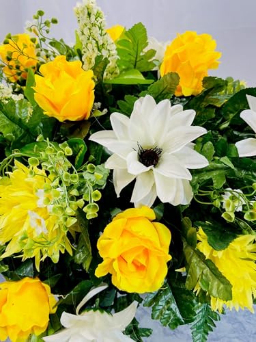 Product: Jucgghk Vivid and Realistic Floral Art Artificial Yellow and White Cemetery Saddle, Beautiful Headstone Saddle, Saddle, Sympathy Flowers for Grave Tombstone Decorations(Yellow)