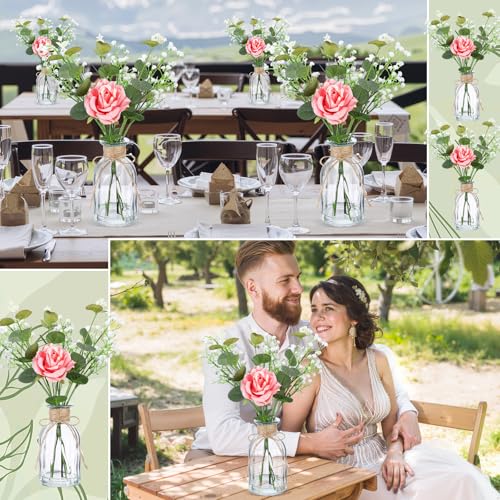 Product: Janinka 10 Set Mini Fake Plants and Artificial Flowers in Vase 10 Glass Vases Fake Silk Roses Eucalyptus Babys Breath Artificial Flowers for Centerpiece Table Decorations Wedding Office Home Decor