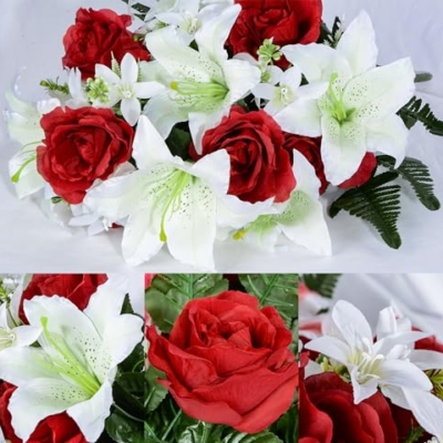 Product: XONOR Artificial Cemetery Flower Saddles, Cemetery Memorial Flowers with Vase for Grave Tombstone Decorations, Lily Rose Headstone Flowers Saddle(1 Saddle 2 Bouquets)