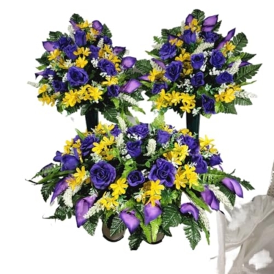 Product: Purple Calla Lily Cemetery Flowers, Rose Headstone Set for Cemetery Flowers Cemetery Floral Arrangement Garland for Table Centerpiece Holiday Party Weddi