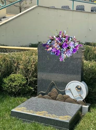 Product: Jucgghk Vivid and Realistic Floral Art 32" Purple Easter Saddle Flower, Artificial Elegant Saddle Flower for Outdoor Cemetery Grave Tombstone Decorations