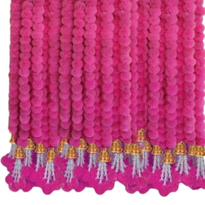 Product: DC IMPEX Handcrafted Artificial Marigold Garland Toran for Home & Festival Decor – Set of 10 with Bells, and Multi-Color Design (155 cm,5 FEET) (Pink)