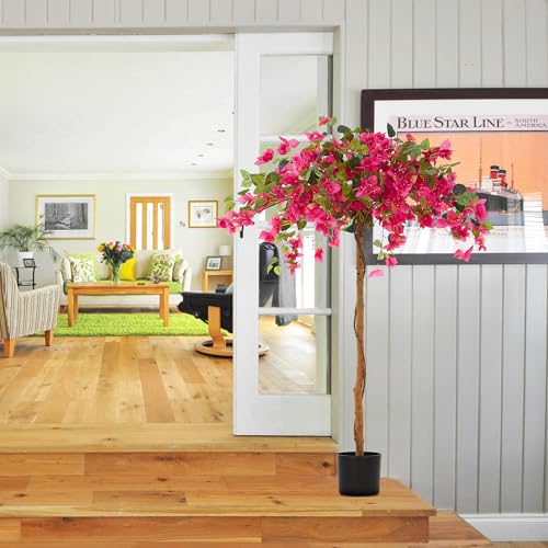 Product: 1 Pack 47" Artificial Bougainvillea Tree, Realistic Fake Plants with Planter, Decorative Topiary Plant for Outdoor, Indoor, Porch, Garden, Patio Decor (Red-Small)
