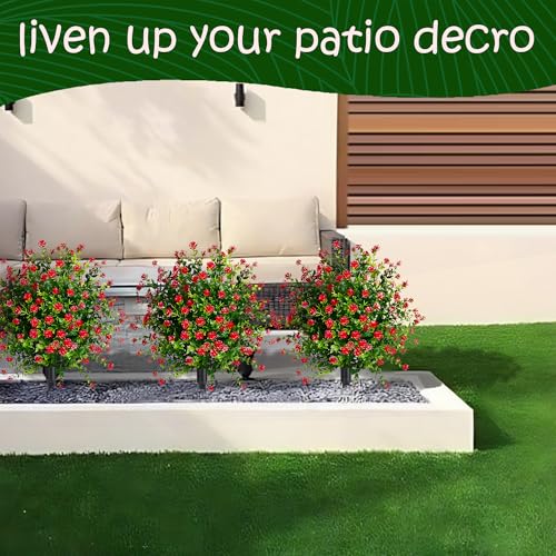 Product: Set of 2 Fall Boxwood Topiary Ball Trees Artificial Outdoor with Ground Spike, 22.3"UV Resistant Faux Shrubs with Mum Flowers, Fake Outdoor Bushes Plants for Garden Yard Porch Patio decor Red