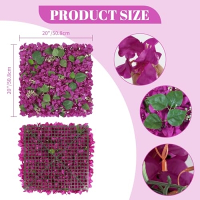 Silky Flower Store Purple Artificial Bougainvillea Flower Wall Panels, IPOPU 2 Pack, Decorative Faux Floral Backdrop, 20x20in 8 8 Product: IPOPU 2 Pack Flower Wall Artificial Bougainvillea Panels 20x20inch Purple Faux Bougainvillea Flower Panels for Backdrop for Party Decorations Wedding Wall Decor (Purple)