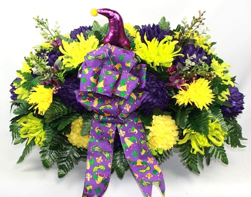 Product: Hshan Mardi Gras Cemetery Flower Arrangement，Beautiful Cemetery Headstone Saddle Artificial Flowers for Gravesite Memorial Day