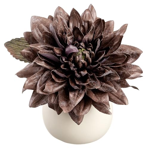 Product: 7" Dahlia Silk Flower Arrangement w/Ceramic Vase - Plum (Pack of 6)