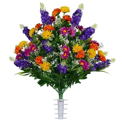 Product: Sympathy Silks Artificial Cemetery Flowers – Realistic Wildflower Outdoor Grave Decorations - Purple Violet Wildflower Bouquet