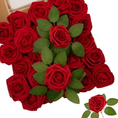 Product: SPORTYOUTH 100 Pcs Artificial Roses Red and 30 Pcs Glitter Poinsettia Artificial Christmas Flowers Red with Clips