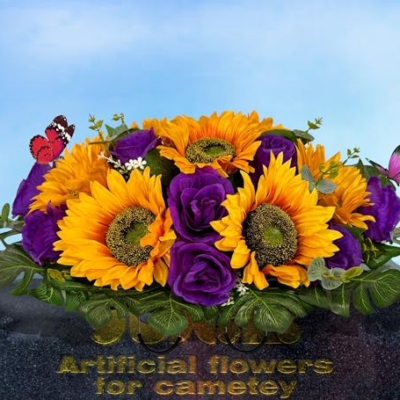 Product: SUHOOKOO Cemetery Flowers for Grave Decor,Silk Sunflower Rose Headstone Flower Saddle, Bright and Colorfast,Purple/Yellow