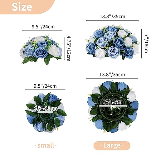 Product: NUPTIO Large Artificial Flower Centerpieces - 2 Pcs 13.8in Diameter Dusty Blue & White Fake Flowers Roses Balls - Silk Faux Rose Arrangement for Tables Wedding Party Centerpiece Table Decorations