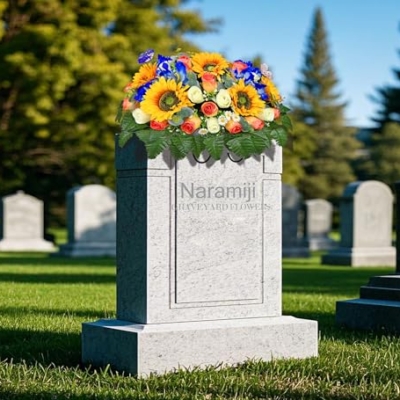 Product: Naramiji Artificial Cemetery Flowers for Grave Decoration: Sympathy & Memorial Bouquets with Headstone Saddle – Sunflower, Rose, Cattleya – Fade-Resistant