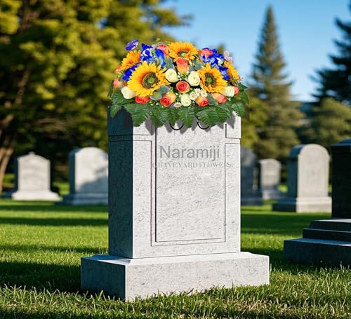 Product: Naramiji Artificial Cemetery Flowers for Grave Decoration: Sympathy & Memorial Bouquets with Headstone Saddle – Sunflower, Rose, Cattleya – Fade-Resistant