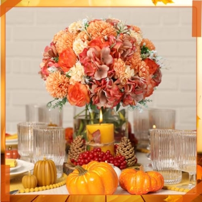 Product: Tigeen Artificial Flowers Artificial Peonies Silk Flowers Faux Peony Fake Peony Silk Hydrangea Bouquet for Wedding Table Centerpiece Floral Vase Decor(Bright Orange,24 Bundles)