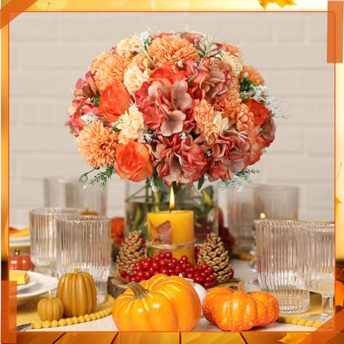 Product: Tigeen Artificial Flowers Artificial Peonies Silk Flowers Faux Peony Fake Peony Silk Hydrangea Bouquet for Wedding Table Centerpiece Floral Vase Decor(Bright Orange,24 Bundles)