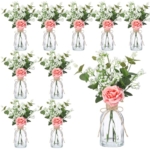 Product: Janinka 10 Set Mini Fake Plants and Artificial Flowers in Vase 10 Glass Vases Fake Silk Roses Eucalyptus Babys Breath Artificial Flowers for Centerpiece Table Decorations Wedding Office Home Decor