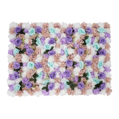 Product: JLYNOWPT 12 Pcs Artificial Flower Wall Panel, 15.7"x 23.6" Flower Wall Panel Backdrop with Grid Clip Connection Purple, Light Blue, White, Pink, Green 3D Silk Rose, Dahlia Floral Panel for Wedding