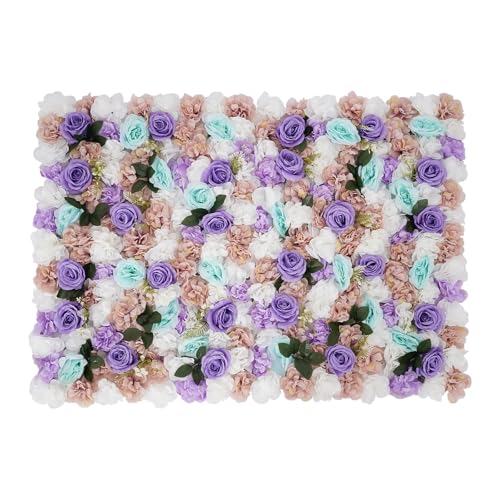 Product: JLYNOWPT 12 Pcs Artificial Flower Wall Panel, 15.7"x 23.6" Flower Wall Panel Backdrop with Grid Clip Connection Purple, Light Blue, White, Pink, Green 3D Silk Rose, Dahlia Floral Panel for Wedding