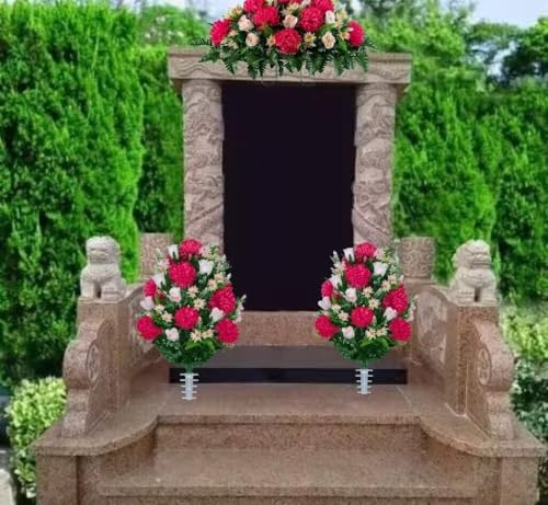 Product: Jucgghk Vivid and Realistic Floral Art Beauty Pink Mums and Light Pink Rose Buds Cemetery Flower Set,1 Saddle and 2 Bouquets Mothers Day Cemetery Flowers for Grave，Headstone Saddle(NO VASE)