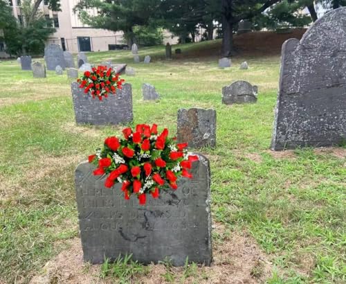 Product: Jucgghk Vivid and Realistic Floral Art 32" Red Rose Grave Flowers,Realistic Vibrant Flowers, Outdoor Grave Decorations for Headstone