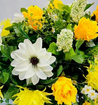 Product: Jucgghk Vivid and Realistic Floral Art Artificial Yellow and White Cemetery Saddle, Beautiful Headstone Saddle, Saddle, Sympathy Flowers for Grave Tombstone Decorations(Yellow)