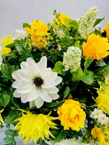Product: Jucgghk Vivid and Realistic Floral Art Artificial Yellow and White Cemetery Saddle, Beautiful Headstone Saddle, Saddle, Sympathy Flowers for Grave Tombstone Decorations(Yellow)