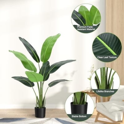 Product: 4ft Bird of Paradise Artificial Plant, Fake Silk Banana Leaf Plants, 2Pcs Faux Bird of Paradise Plant Tall Tropical Green Tree for Home Living Room and Office Decoration, Indoor Outdoor Decorative
