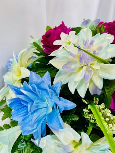 Product: Jucgghk Vivid and Realistic Floral Art 30" Blue and Purple Cemetery Saddle, Artificial Headstone Saddle for Outdoor Gravestone Decorations