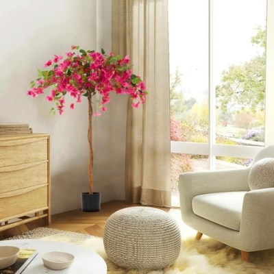 Product: 1 Pack 47" Artificial Bougainvillea Tree, Realistic Fake Plants with Planter, Decorative Topiary Plant for Outdoor, Indoor, Porch, Garden, Patio Decor (Red-Small)