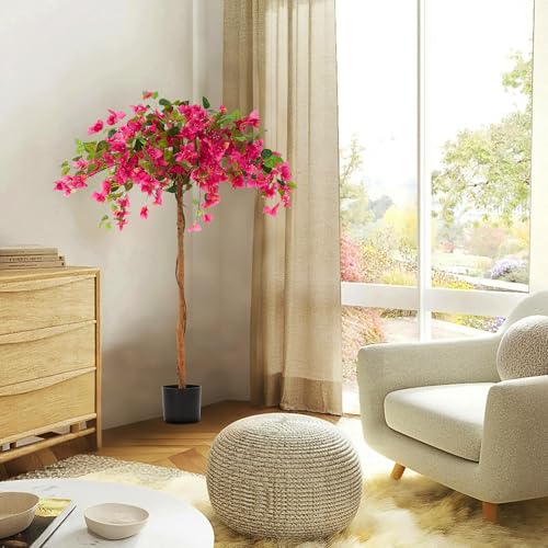 Product: 1 Pack 47" Artificial Bougainvillea Tree, Realistic Fake Plants with Planter, Decorative Topiary Plant for Outdoor, Indoor, Porch, Garden, Patio Decor (Red-Small)