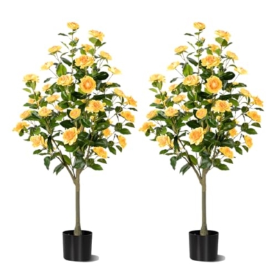 Product: Hylmiip Artificial Camellia Tree 2 Pack, Artificial Plants Outdoor Faux Floral Plant in Cement Pot Fake Silk Camellia Tree Plants for Home House Living Room Office Decor (Yellow, 4 FT)