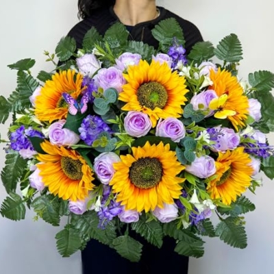 Silky Flower Store Artificial Cemetery Flowers Saddle, Memorial Bouquet, Outdoor Grave Decoration, Rose Sunflower Hyacinth, 32.5cm 9 9 Product: MUVIC Artificial Cemetery Flowers Saddle - Memorial Flowers Bouquet - Outdoor Grave Decorations,Sympathy Flower - Rose Sunflower Hyacinth