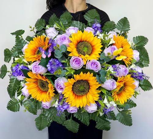 Silky Flower Store Artificial Cemetery Flowers Saddle, Memorial Bouquet, Outdoor Grave Decoration, Rose Sunflower Hyacinth, 32.5cm 3 3 Product: MUVIC Artificial Cemetery Flowers Saddle - Memorial Flowers Bouquet - Outdoor Grave Decorations,Sympathy Flower - Rose Sunflower Hyacinth