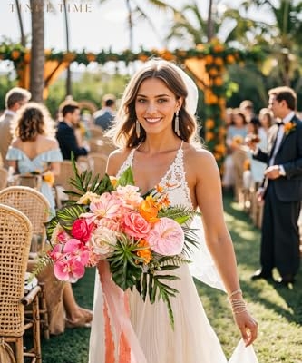 Product: TINGE TIME 7 Inch Artificial Flowers Wedding Bouquets for Bridesmaid, Set of 4, Tropical Bride Tossing Bouquet for Summer Wedding Ceremony Bridal Shower Rehearsal Dinner Vintage Party