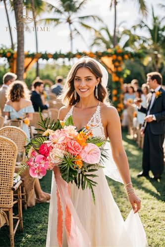 Product: TINGE TIME 7 Inch Artificial Flowers Wedding Bouquets for Bridesmaid, Set of 4, Tropical Bride Tossing Bouquet for Summer Wedding Ceremony Bridal Shower Rehearsal Dinner Vintage Party