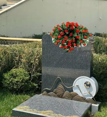 Product: Jucgghk Vivid and Realistic Floral Art 30" Beautiful Red Roses Cemetery Saddle,Artificial Cemetery Decoration for Headstone