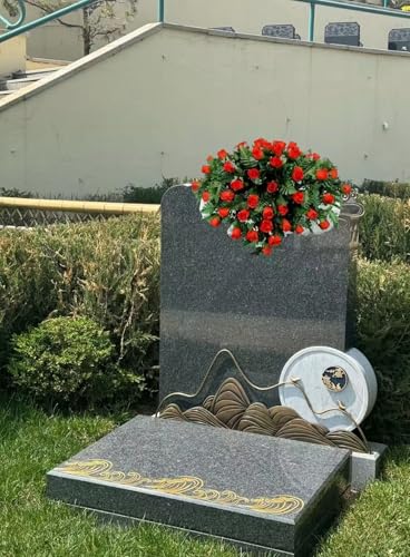 Product: Jucgghk Vivid and Realistic Floral Art 30" Beautiful Red Roses Cemetery Saddle,Artificial Cemetery Decoration for Headstone
