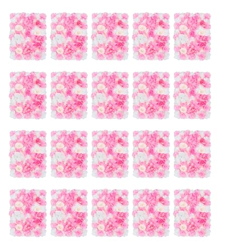 Product: 20-Pack Artificial Flower Wall Panels - 15.7"x23.6" Foam Dahlia & Rose Backdrop for Weddings, Parties - Pink/White/Green Silk Flowers