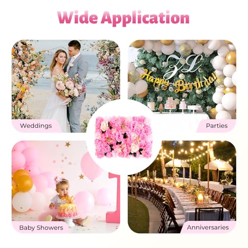 Product: Flower Wall Panel Set, Flower Wall Backdrop 23.62x15.74 inch Floral Wall Panel Artificial Silk Rose Wall Decor for Wedding Celebrations, Festive Party, Home Decor, Pink