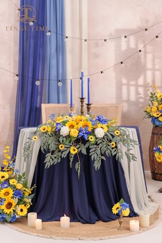 Product: TINGE TIME Artificial Sweetheart Flower Swag with Tablecloth and Table Runner, Pack of 3 Floral Arrangement for Wedding Sweetheart Table Centerpiece Decoration Valentine's Day (Sunflower&RoyalBlue)
