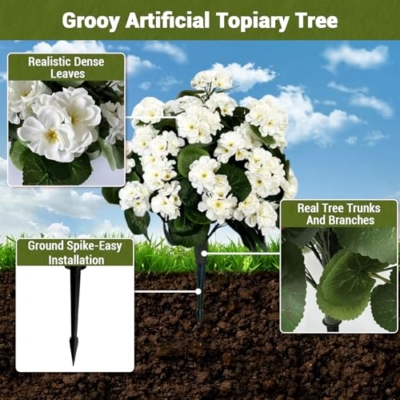 Product: Artificial Lavender Begonia Ball Trees 2 Set of 23'' UV Resistant Fake Evergreen Shrubs Bushes Plants with Ground Spike Fake Plants for Outdoor Indoor Front Porch Garden