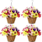 Product: Suncalla 4 Sets Artificial Hanging Flowers with Basket, Faux Silk Colorful Morning Glory Flower Arrangement UV Resistant for Outdoors Indoors Porch Patio Balcony Garden Yard Home Decorations