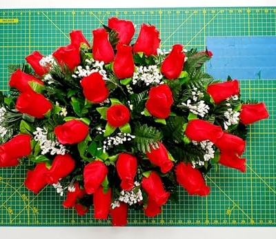 Product: Jucgghk Vivid and Realistic Floral Art 32" Red Rose Grave Flowers,Realistic Vibrant Flowers, Outdoor Grave Decorations for Headstone