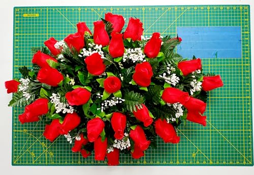 Product: Jucgghk Vivid and Realistic Floral Art 32" Red Rose Grave Flowers,Realistic Vibrant Flowers, Outdoor Grave Decorations for Headstone