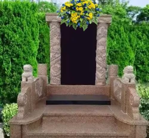 Product: Jucgghk Vivid and Realistic Floral Art 22-24" Blue Roses and Yellow Daisies Cemetery Saddle, Headstone Saddle Arrangement,Memorial Flowers for Grave Tombstone Decorations
