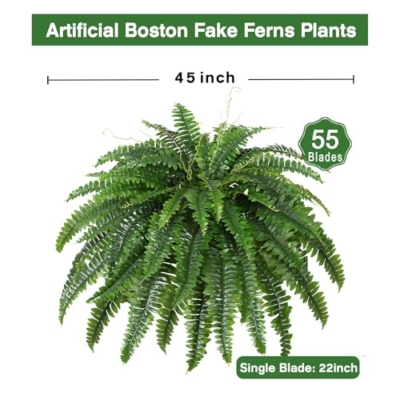 Product: Dkaltm Artificial Boston Fern Bush- Set of 2 Large Artificial Ferns for Outdoors, 45Inch Large Faux Ferns, Suitable for Office & Living Room Decor, 55Branches for Each Bouquet