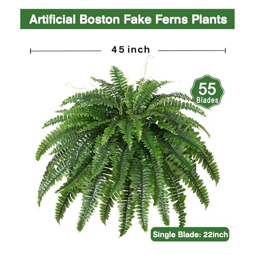 Product: Dkaltm Artificial Boston Fern Bush- Set of 2 Large Artificial Ferns for Outdoors, 45Inch Large Faux Ferns, Suitable for Office & Living Room Decor, 55Branches for Each Bouquet