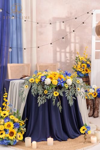 Product: TINGE TIME Artificial Sweetheart Flower Swag with Tablecloth and Table Runner, Pack of 3 Floral Arrangement for Wedding Sweetheart Table Centerpiece Decoration Valentine's Day (Sunflower&RoyalBlue)